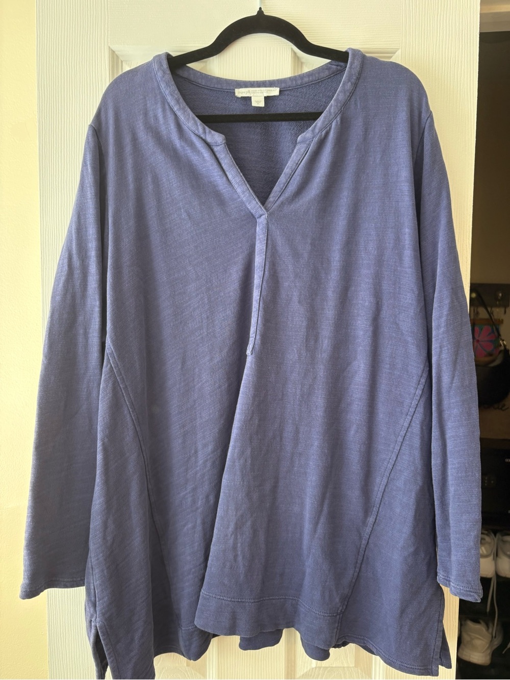 Relaxed V-Neck Tunic Top in Dusty Blue